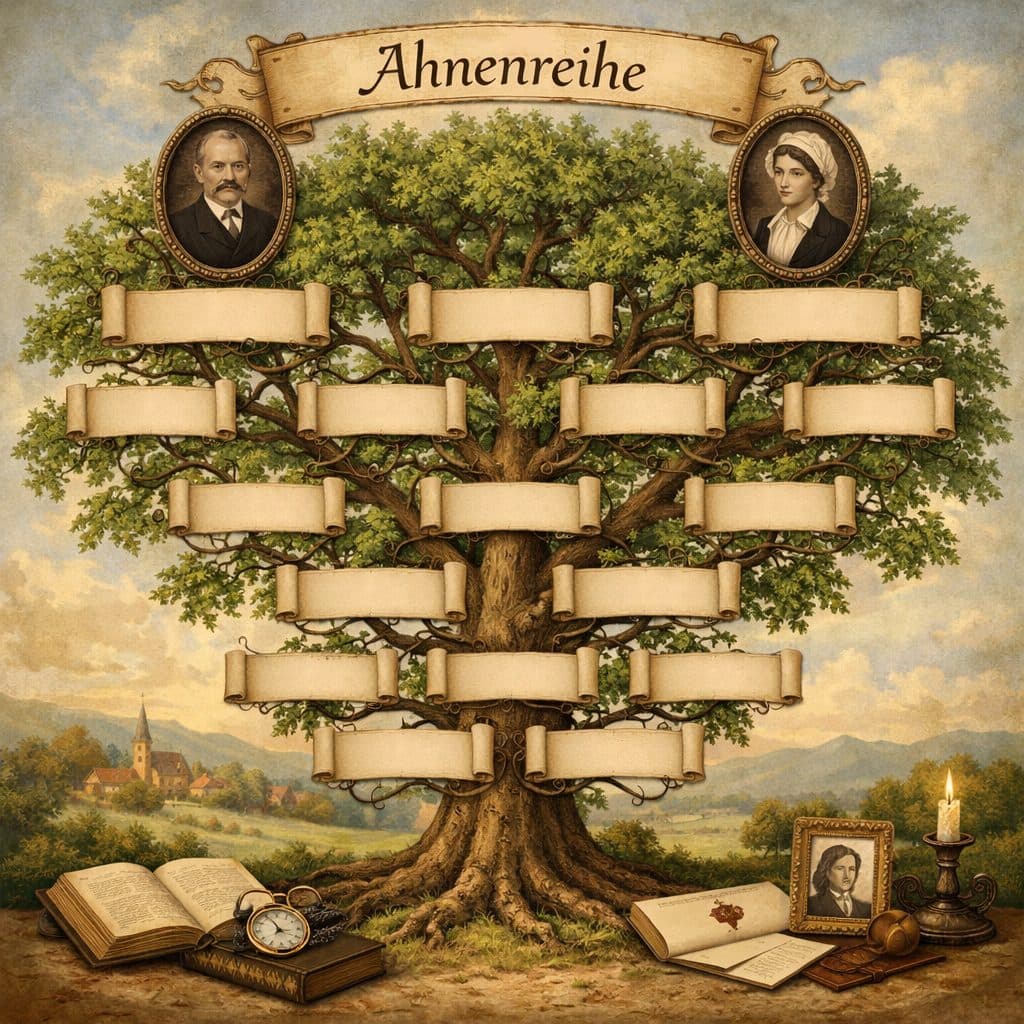 Illustration eines Stammbaums als Ahnenreihe